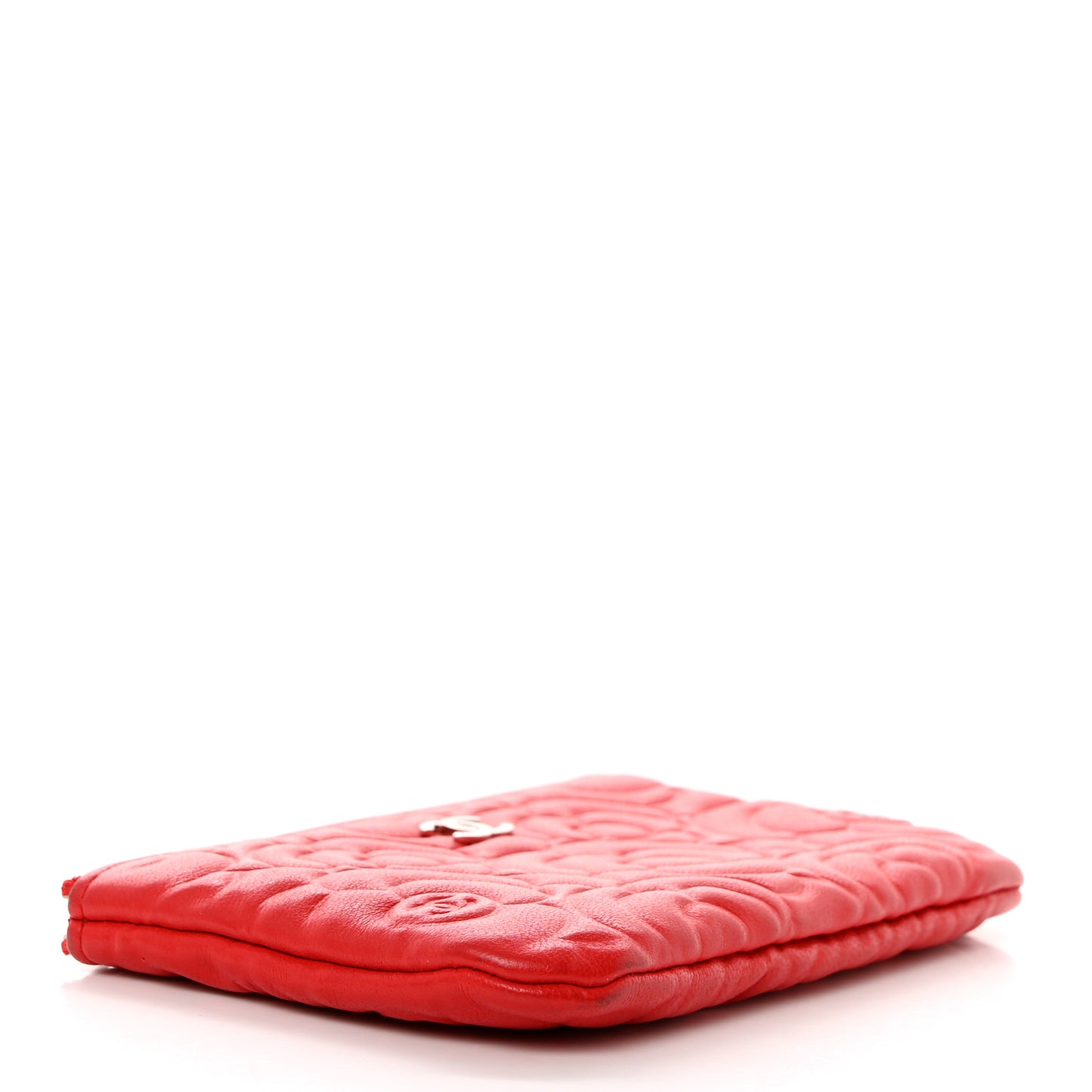Goatskin Camellia Embossed Cosmetic Pouch Red