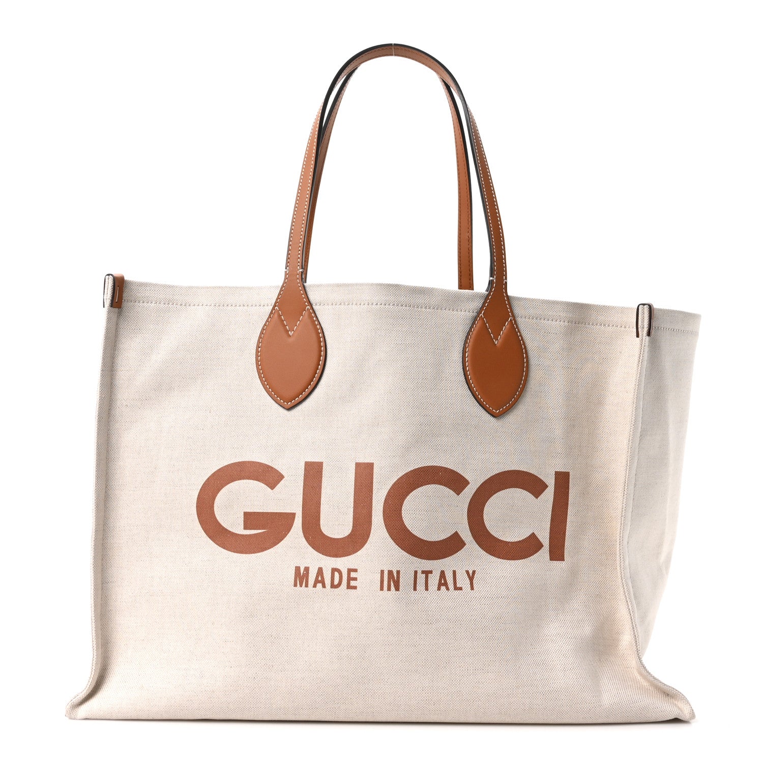 Gucci Canvas Calfskin Logo Maxi Tote Bag Beige Light Brown 1 of 11