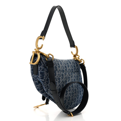 Christian Dior Denim Oblique Jacquard Saddle Bag With Strap Blue 3 of 10