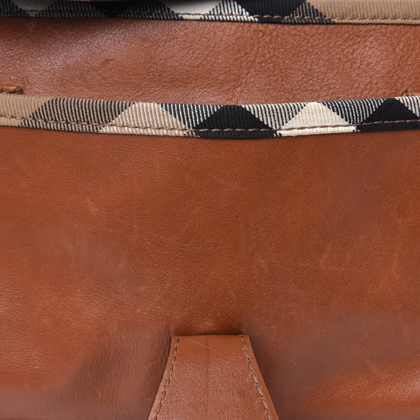 Calfskin House Check Trim Bates Shoulder Bag Cognac