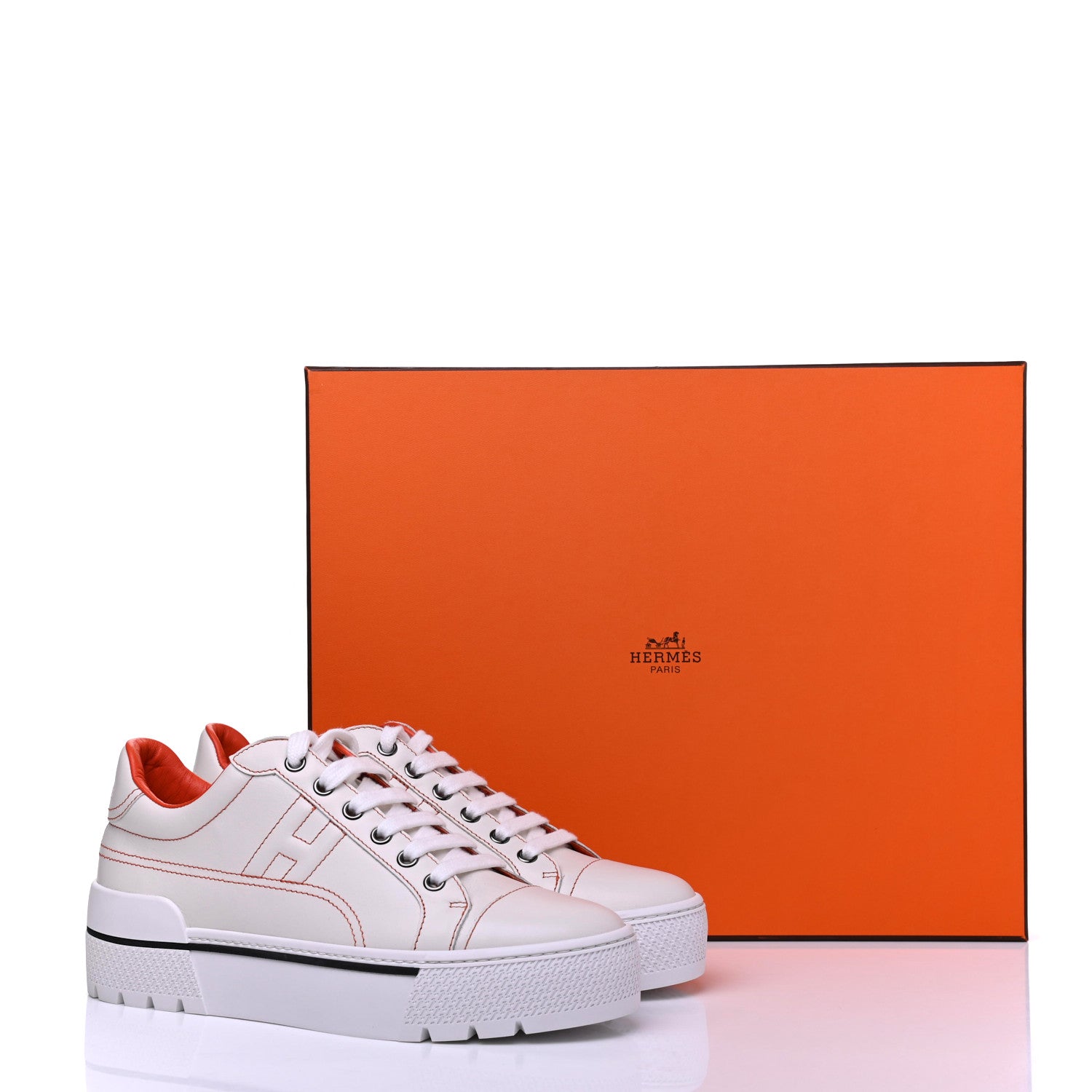 Hermes Calfskin Womens Voltage Sneakers 37.5 White Orange 9 of 9