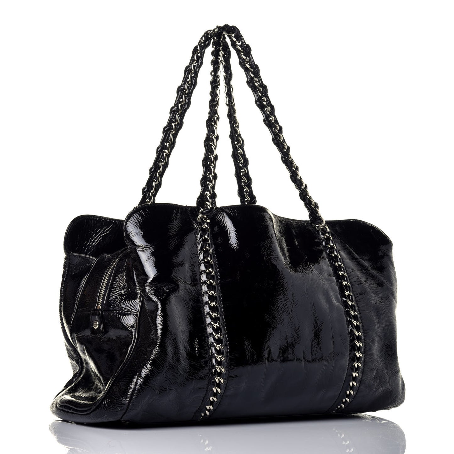 Patent Calfskin Large Luxe Ligne Tote Black