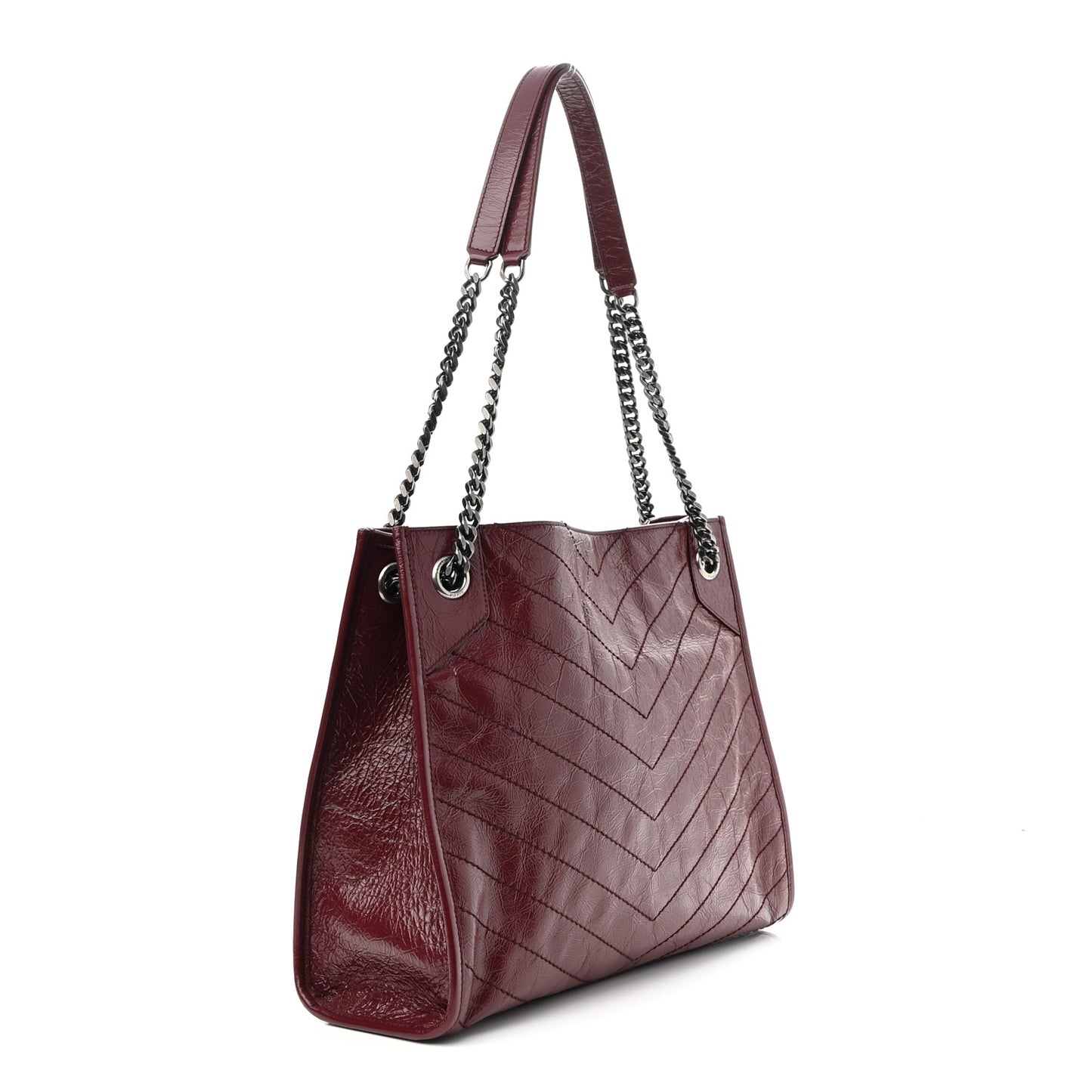 Crinkled Calfskin Matelasse Monogram Medium Niki Shopper Tote Burgundy