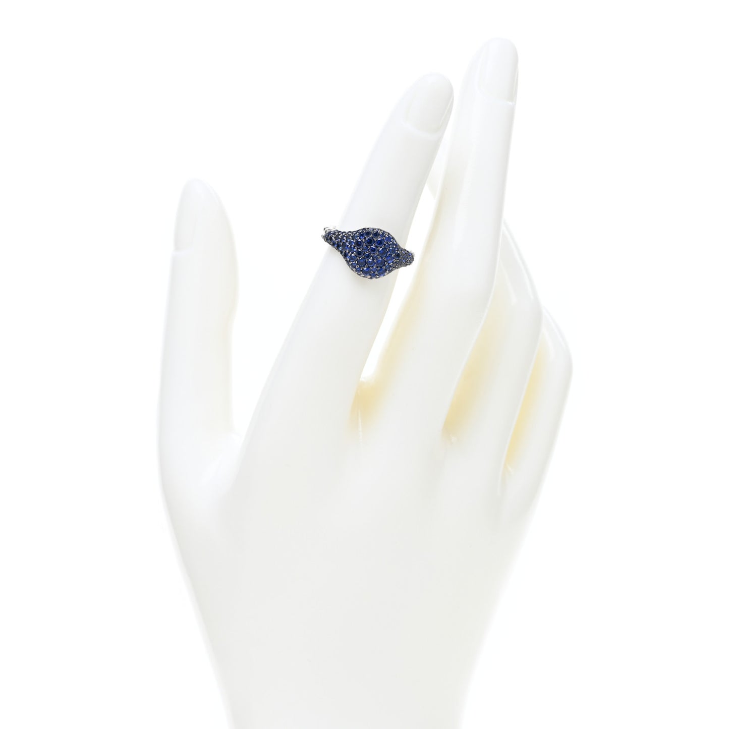 18K White Gold Blue Sapphire Petite Pave Chevron Pinky Ring 48 4.5