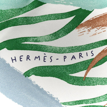 Hermes Silk Twill Le Cavalier a la Trompette Scarf 90 White Vert Bleu 2 of 5