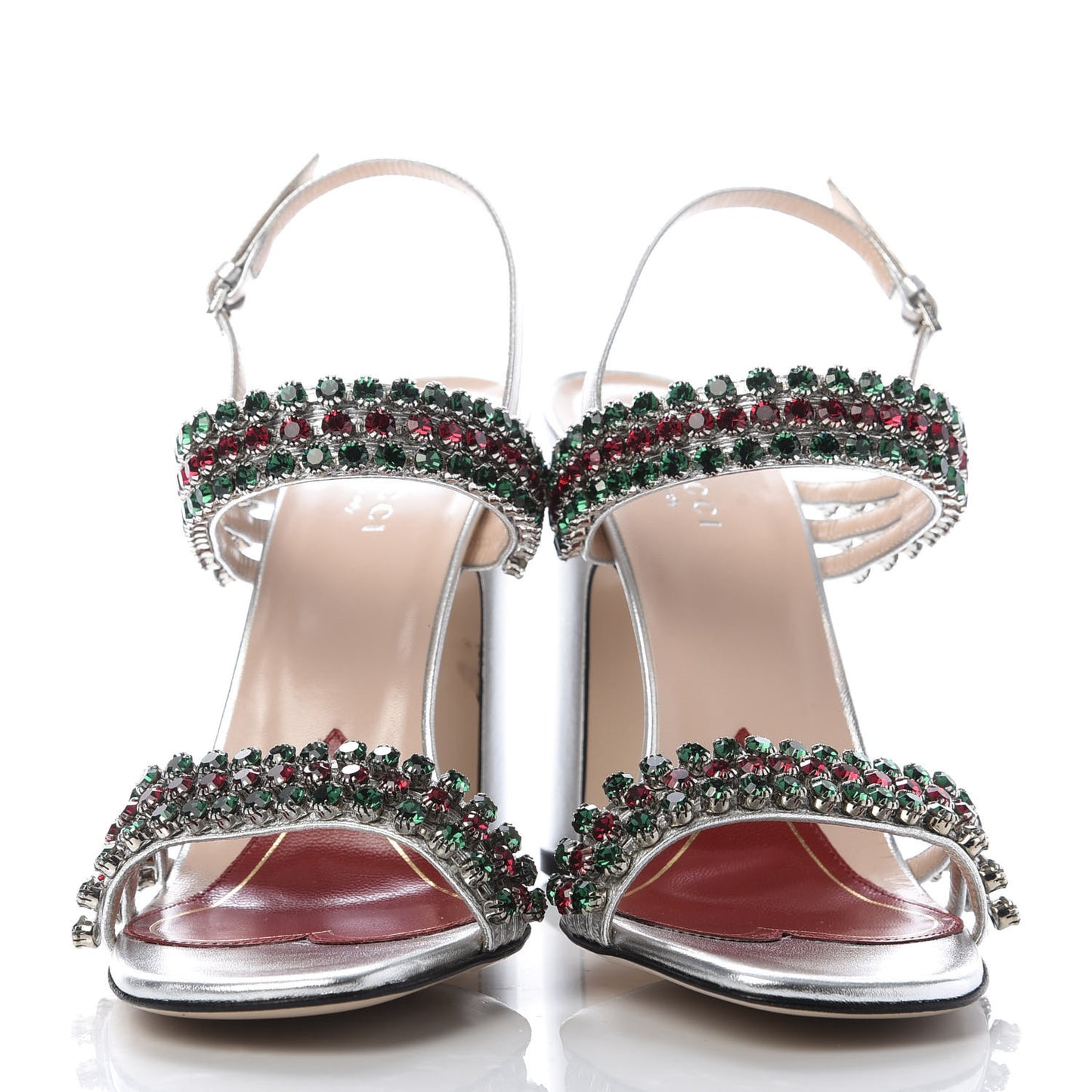 Nappa Silk Crystal Bertie High Heel Sandals 38.5 Argento
