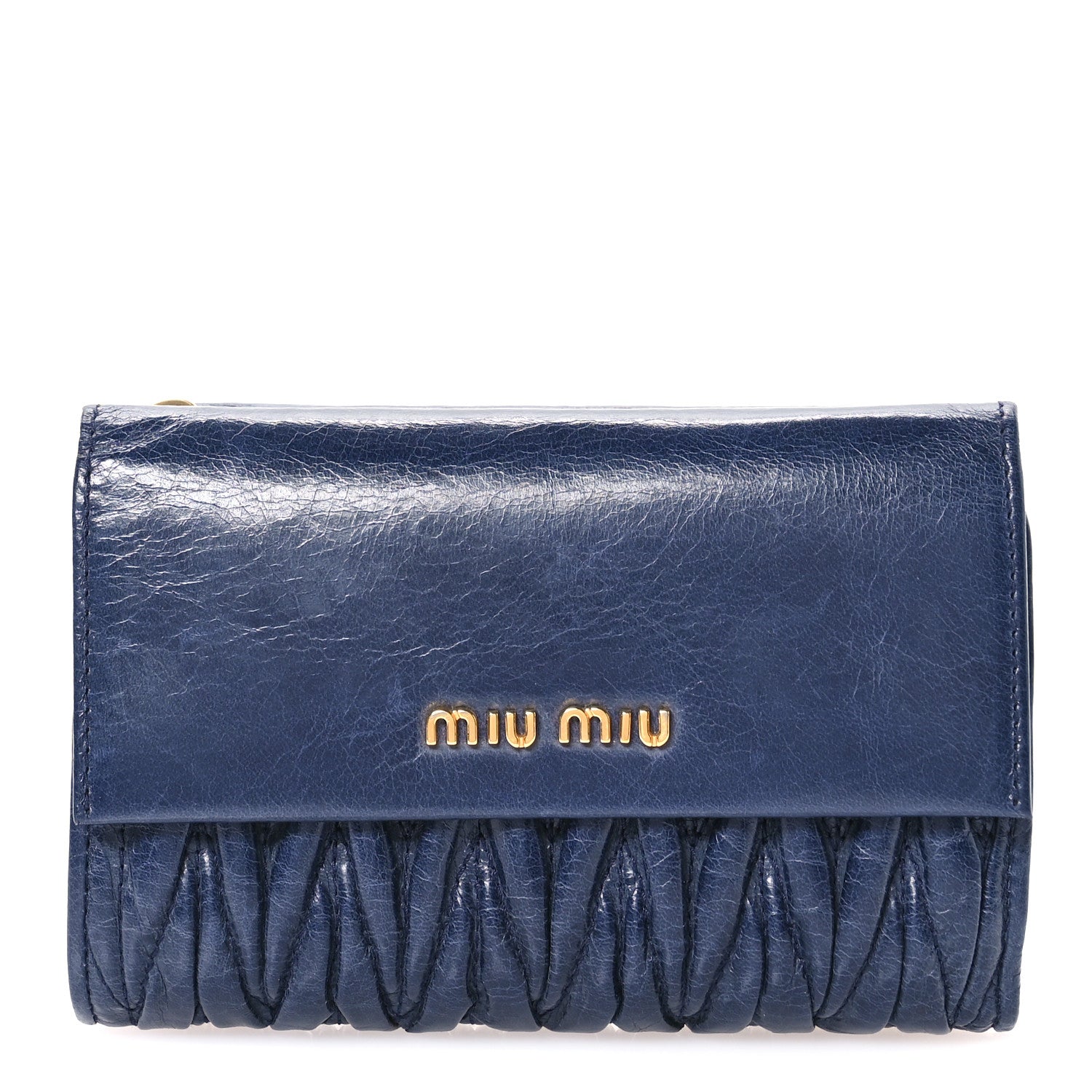 Miu Miu Vitello Lux Matelasse Lux Bi-Fold Compact Wallet Bluette 1 of 7