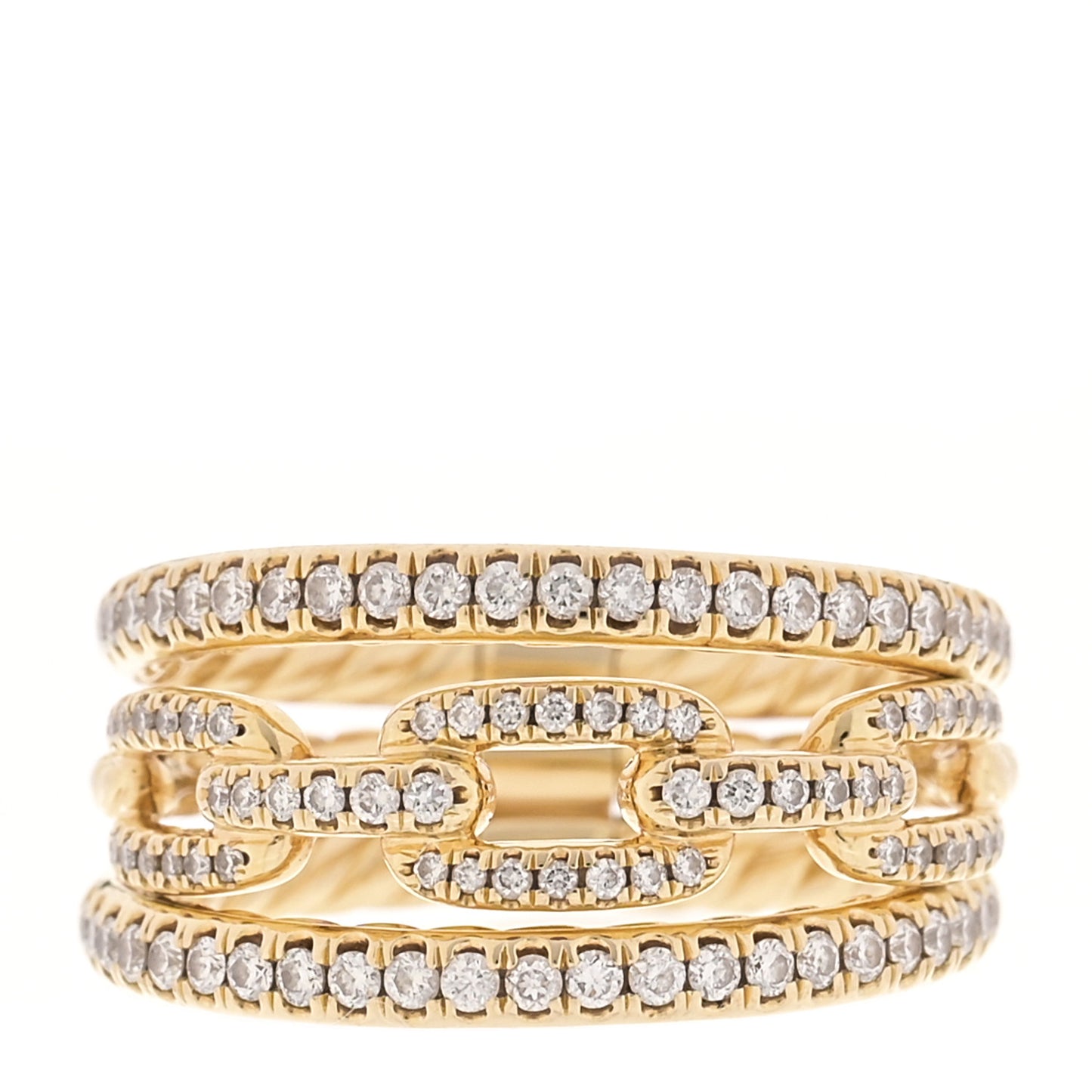 18K Yellow Gold Diamond Stax Three-Row Pave Chain Link Ring 54 7