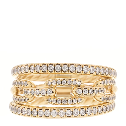 David Yurman 18K Yellow Gold Diamond Stax Three-Row Pave Chain Link Ring 54 7 1 of 4