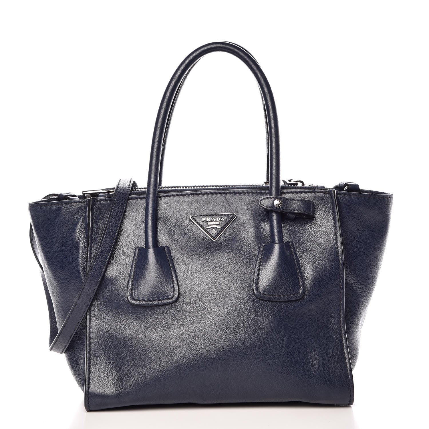 Prada Glace Calf Small Twin Pocket Tote Baltico 1 of 17