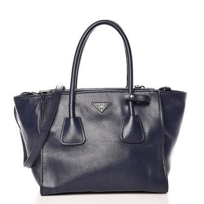 Prada Glace Calf Small Twin Pocket Tote Baltico 1 of 17