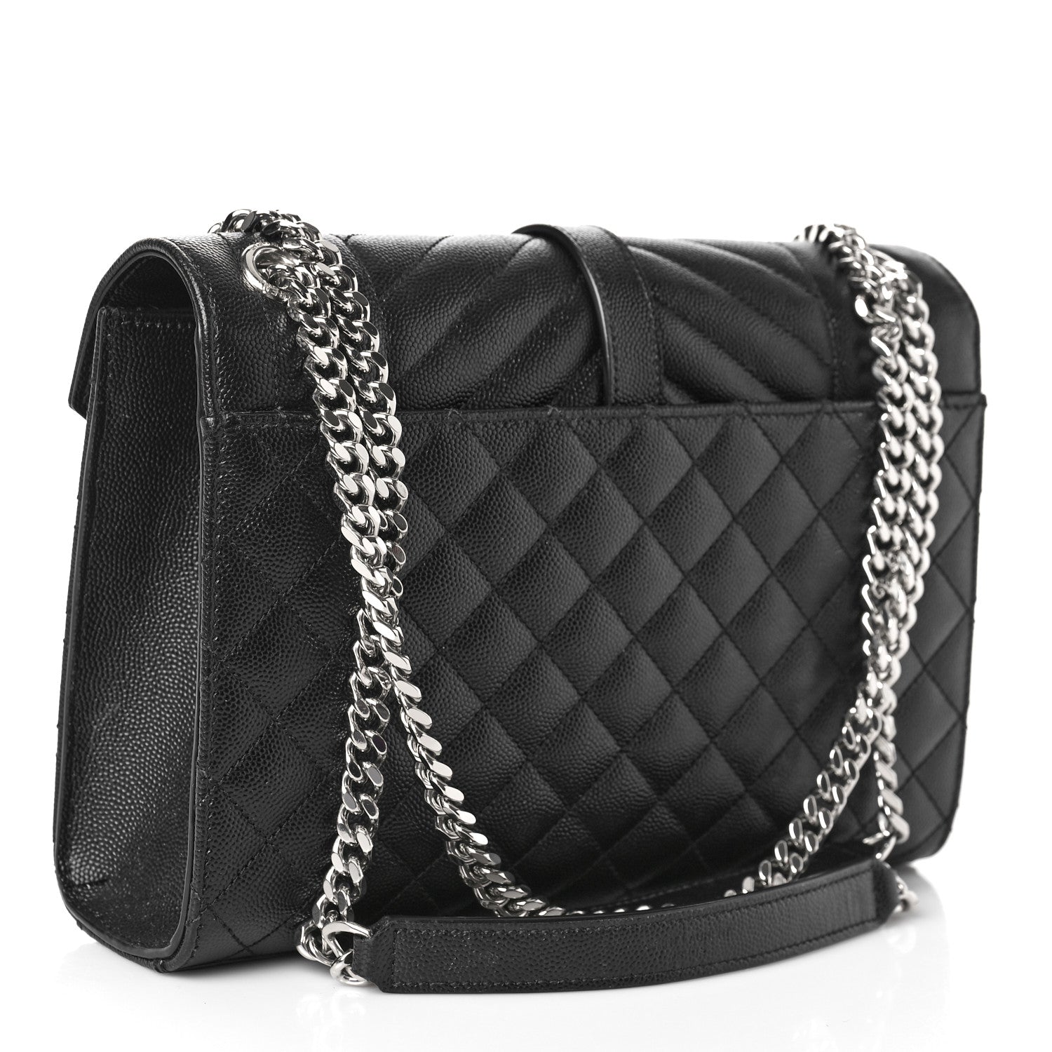 Saint Laurent Grain De Poudre Textured Mixed Matelasse Triquilt Medium Monogram Satchel Black 3 of 10