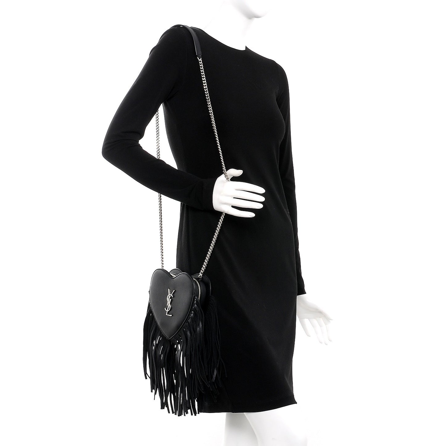 Calfskin Fringe Small Monogram Love Shoulder Bag Black