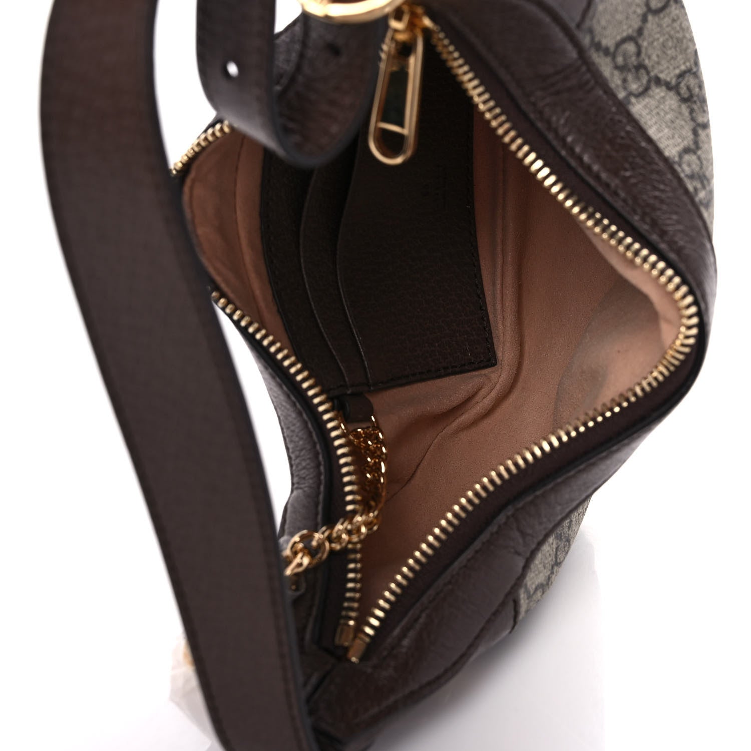 Gucci GG Supreme Monogram Textured Calfskin Web Mini Ophidia Half Moon Hobo Beige Ebony New Acero 5 of 8