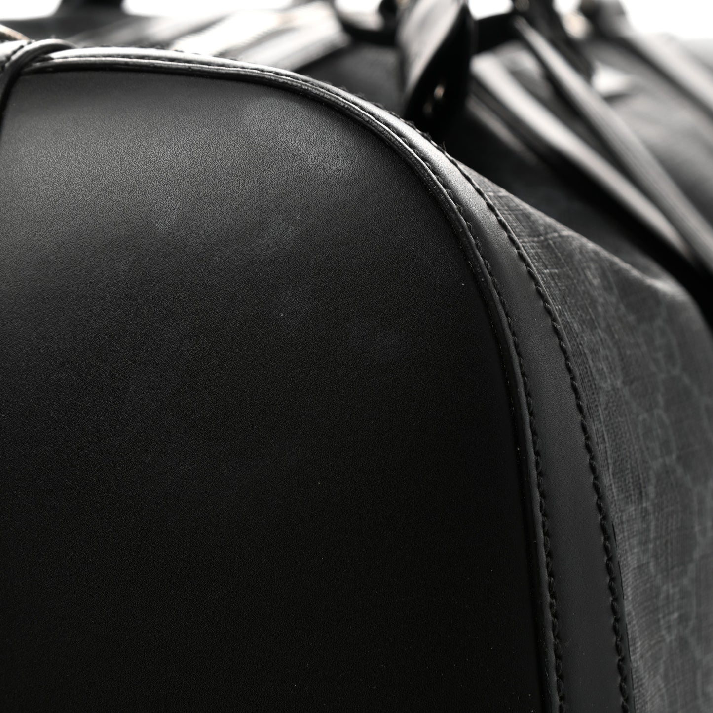 Soft GG Supreme Monogram Appia Calfskin Web Large Carry On Duffle Bag Black Grey