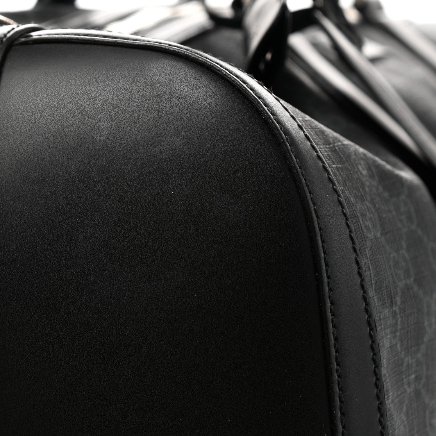 Gucci Soft GG Supreme Monogram Appia Calfskin Web Large Carry On Duffle Bag Black Grey 10 of 11