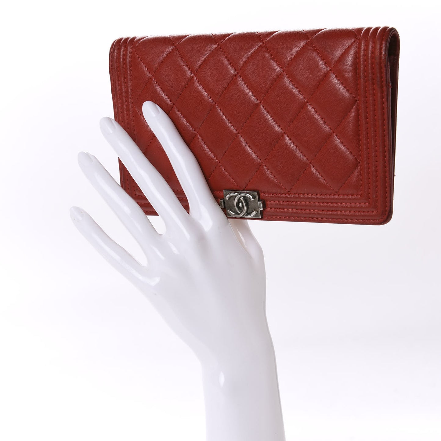 Lambskin Quilted Boy Yen Wallet Red