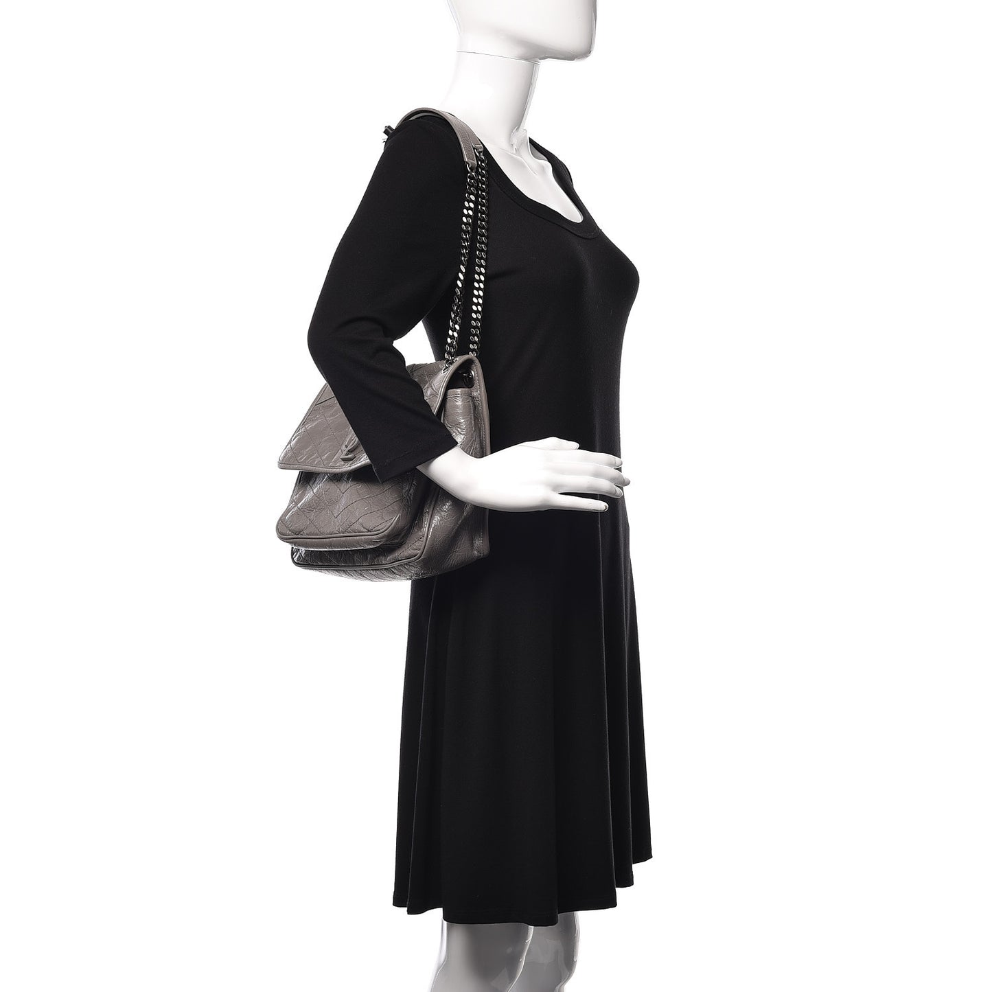 Crinkled Calfskin Matelasse Monogram Medium Niki Chain Satchel Fog