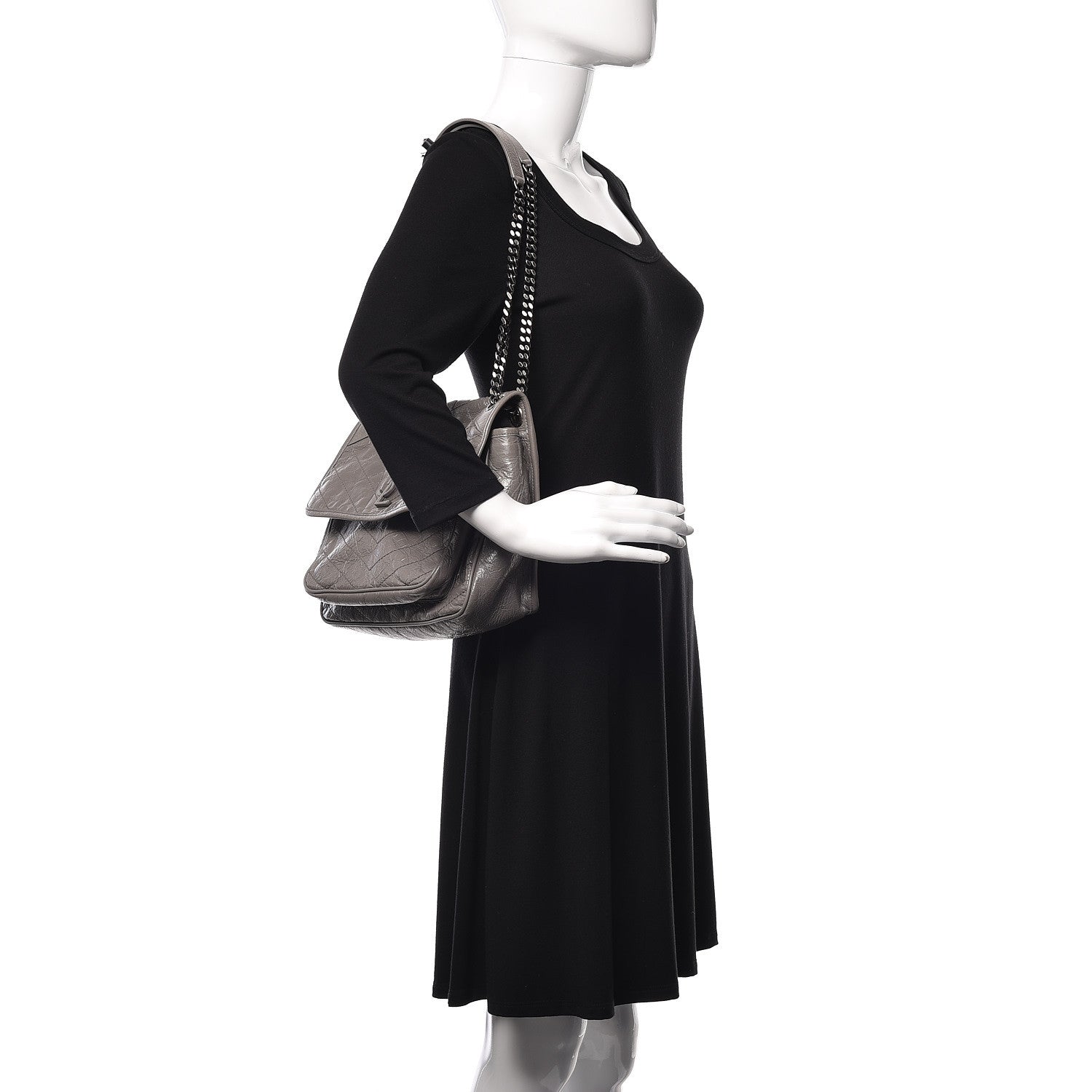Saint Laurent Crinkled Calfskin Matelasse Monogram Medium Niki Chain Satchel Fog 2 of 11