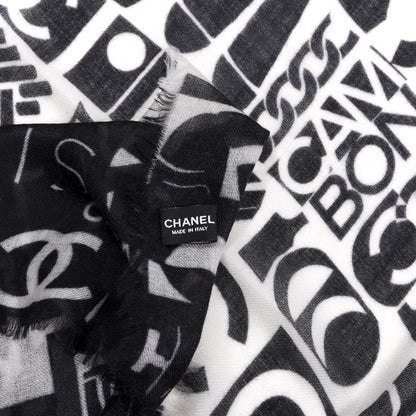 Chanel Cashmere Silk Scarf Shawl Black White 4 of 4