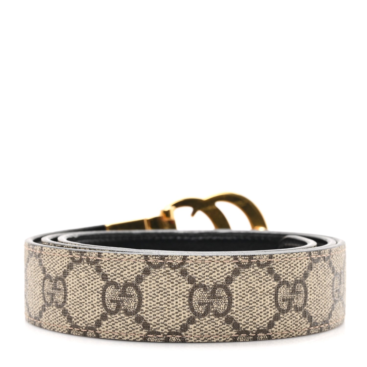 Gucci GG Supreme Monogram Plutone Calfskin Double G Reversible 30mm Belt 85 34 Beige Ebony Black 2 of 6
