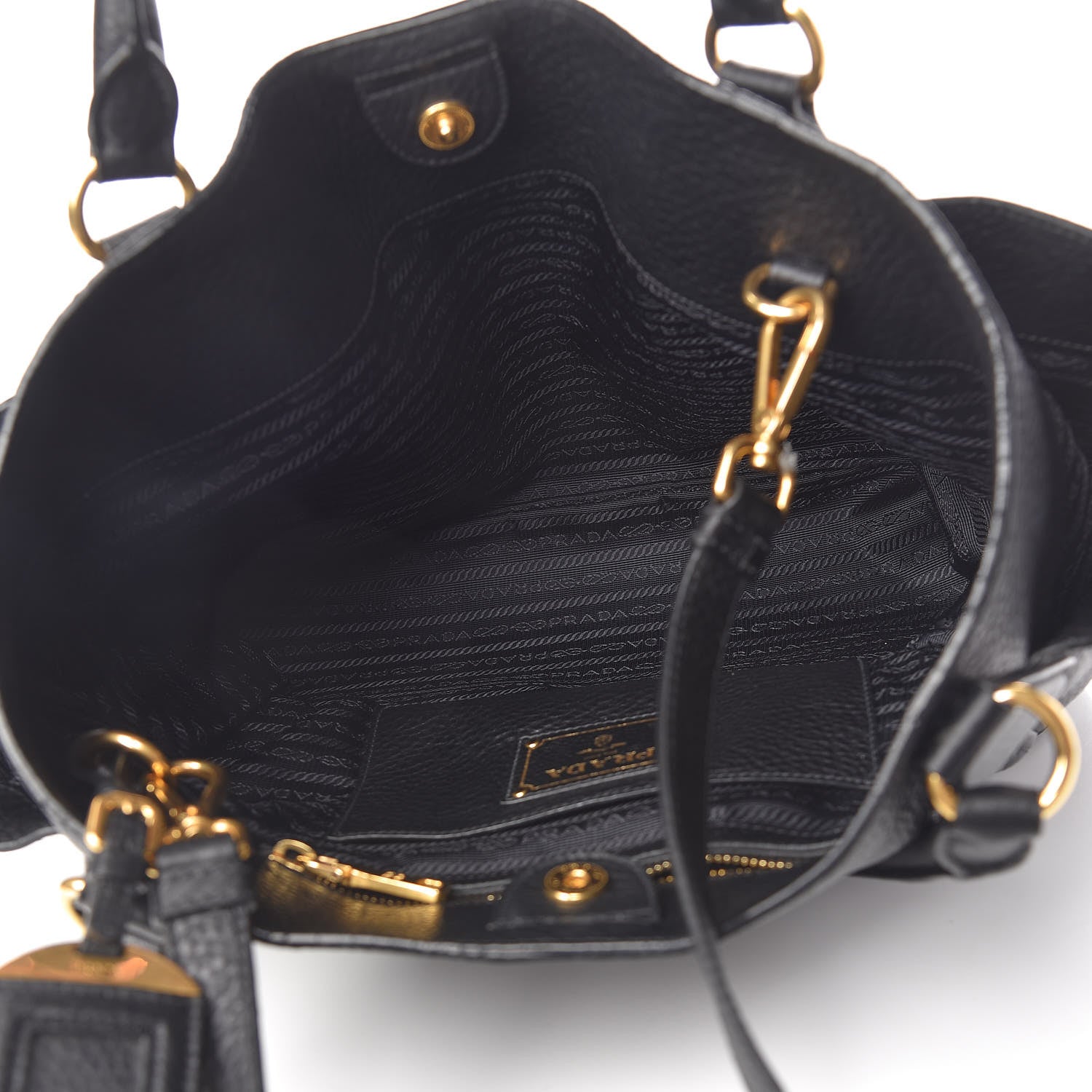 Prada Vitello Daino Side Pocket Tote Black 5 of 10