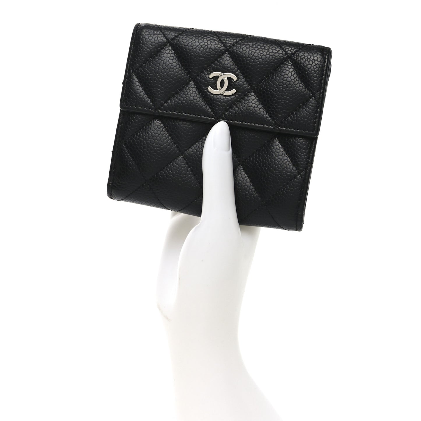 Caviar Quilted Compact French Flap Wallet Black
