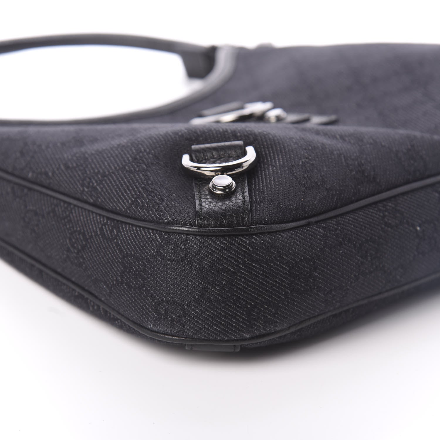 Gucci Denim Monogram Abbey D Ring Hobo Black 7 of 8