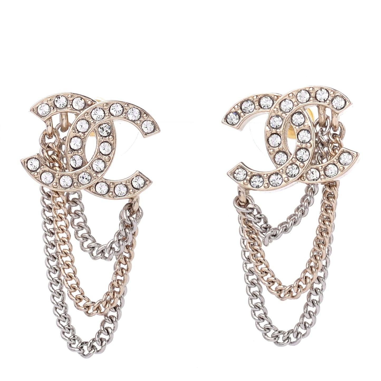 Crystal Chain CC Earrings Gold