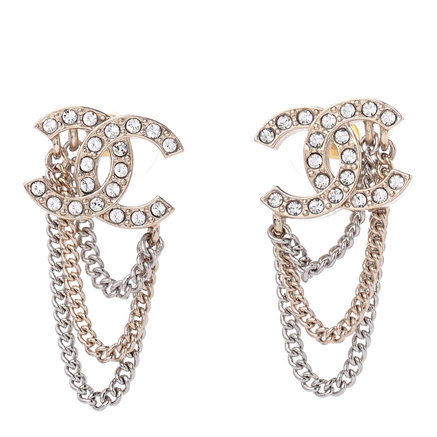 Chanel Crystal Chain CC Earrings Gold 1 of 4