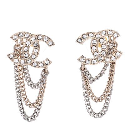Chanel Crystal Chain CC Earrings Gold 1 of 4