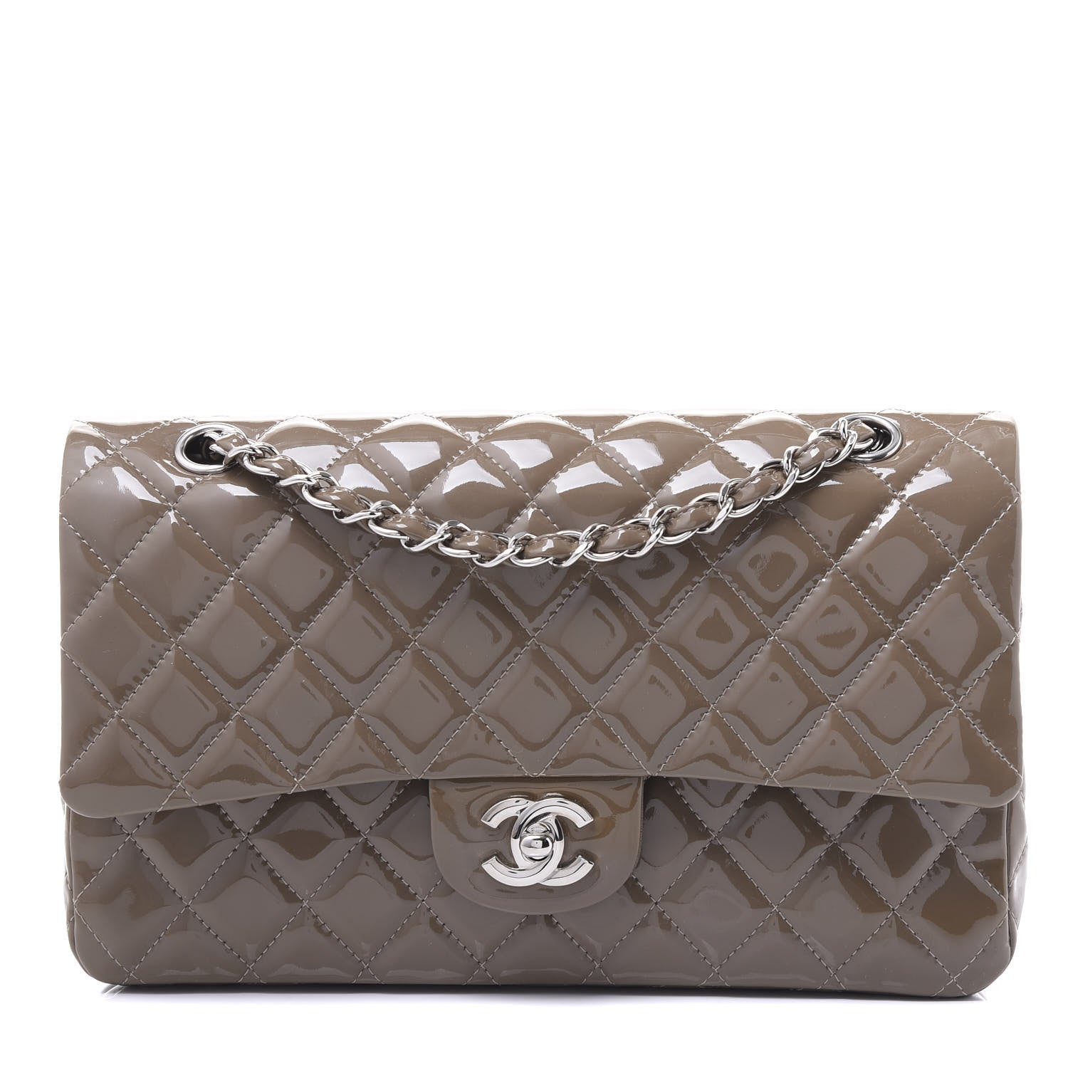 Chanel Patent Calfskin Quilted Medium Double Flap Grey 1 of 11