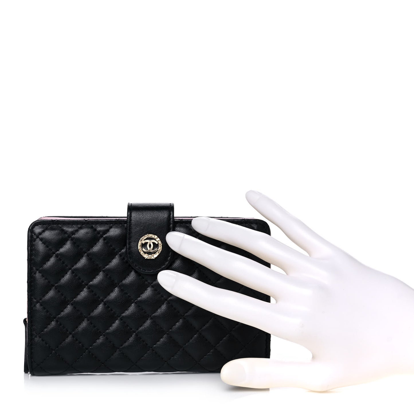Lambskin Micro Quilted Double Wallet Black