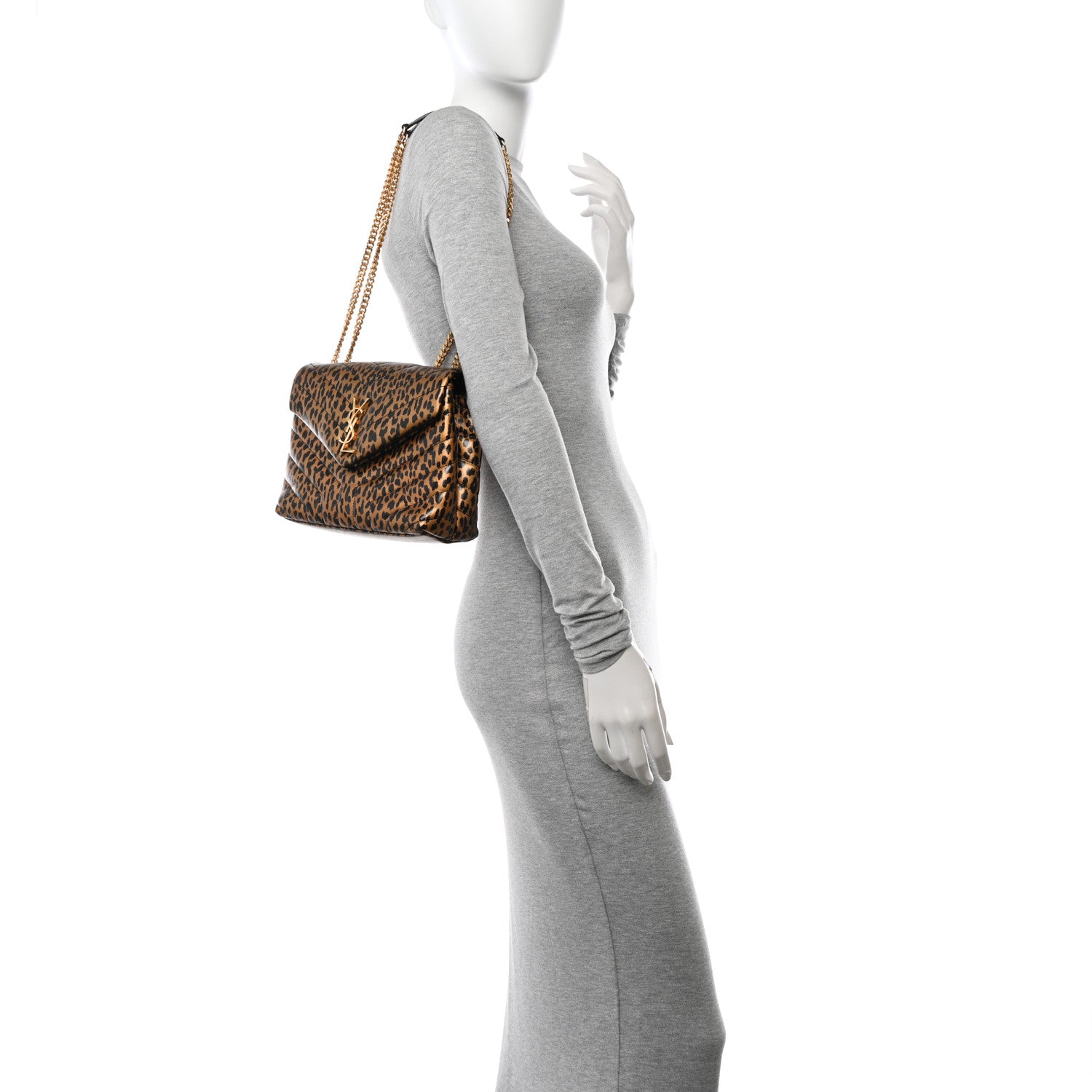 Saint Laurent Calfskin Y Quilted Monogram Small Loulou Chain Satchel Leopard 2 of 14