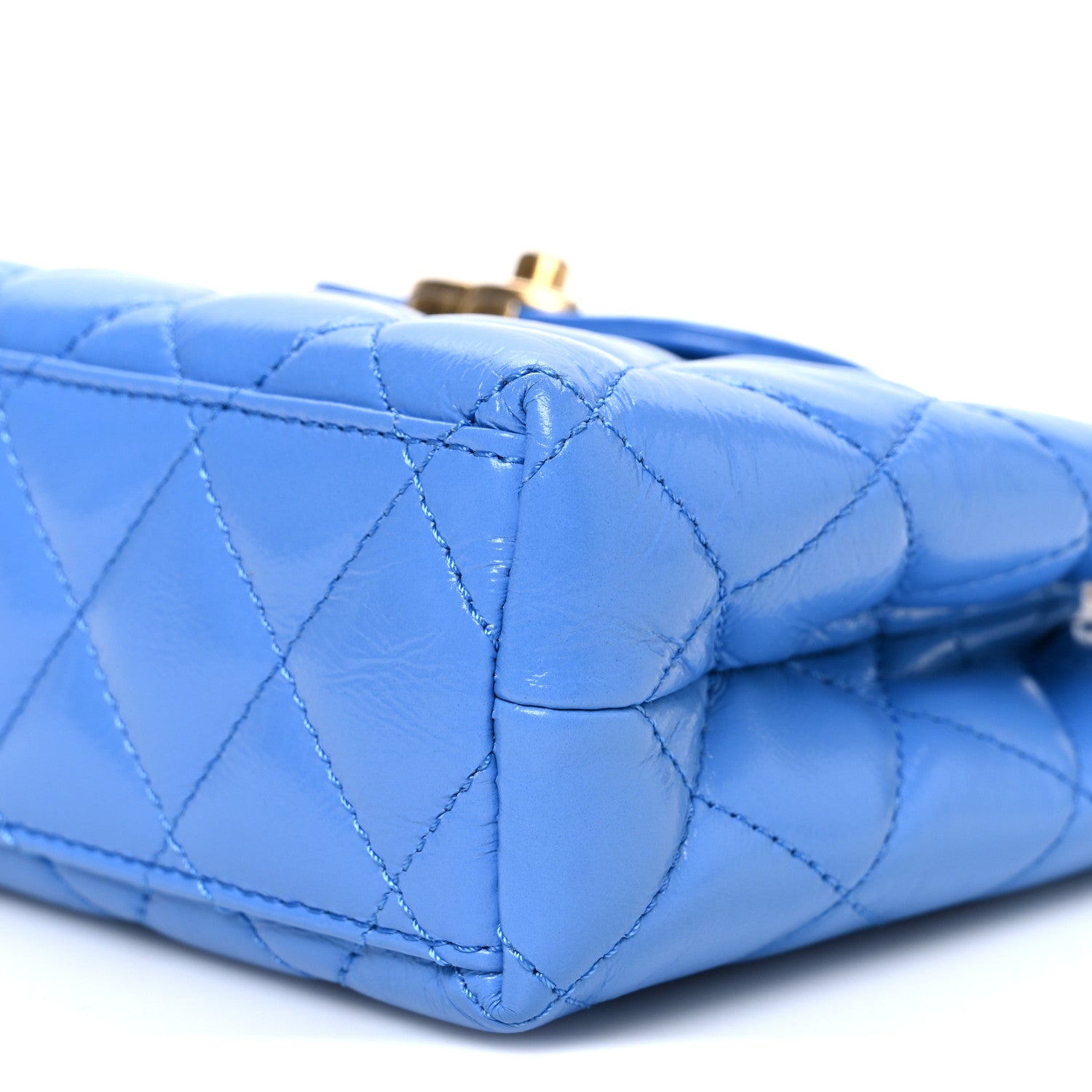 Chanel Shiny Aged Calfskin Quilted Nano Kelly Shopper Blue 10 of 10