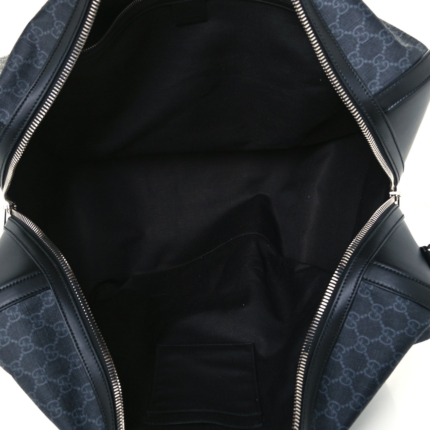 Soft GG Supreme Monogram Appia Calfskin Web Large Carry On Duffle Bag Black Grey