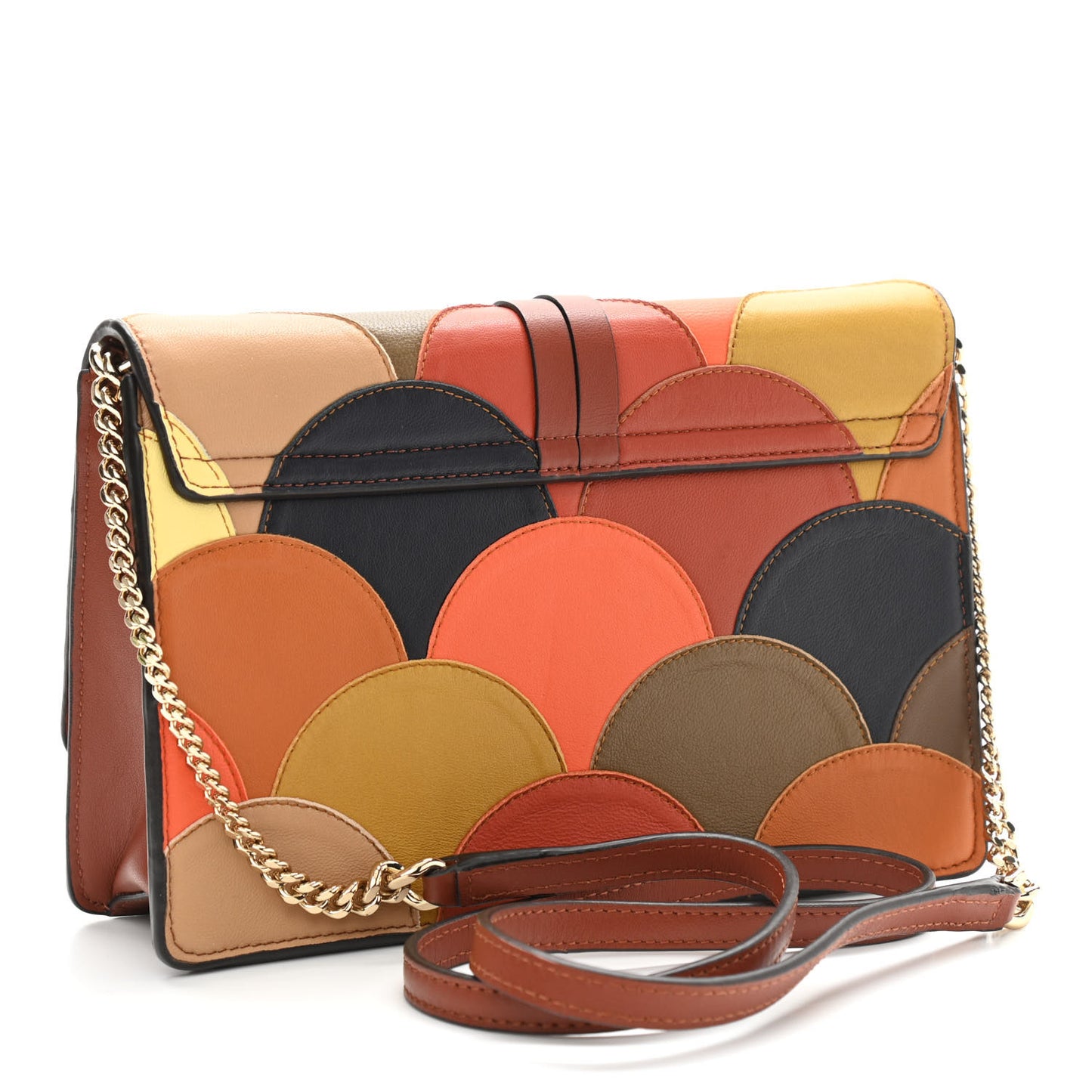 Calfskin Patchwork Alphabet Clutch On Chain Sepia Brown