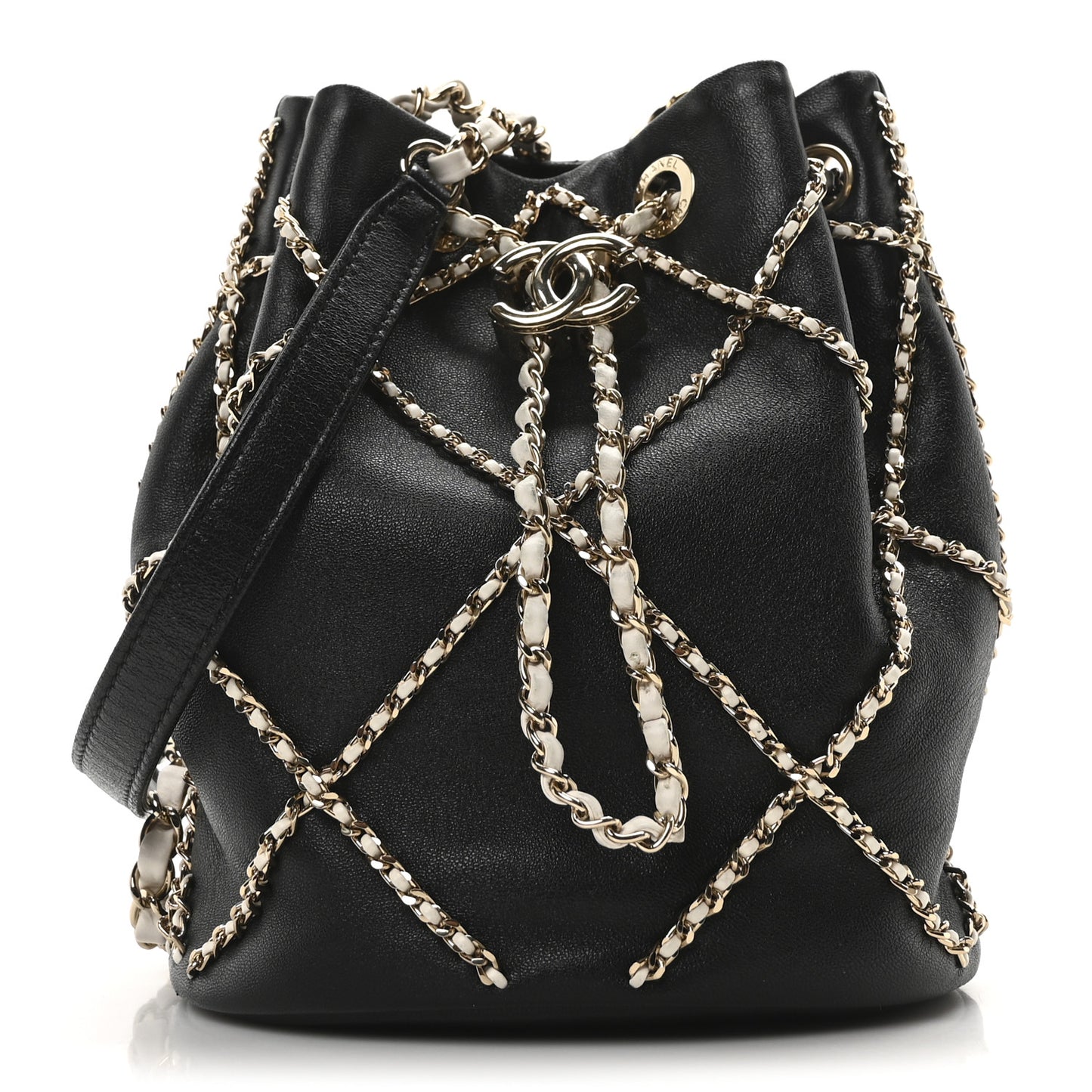 Lambskin Entwined Chain Bucket Bag Black