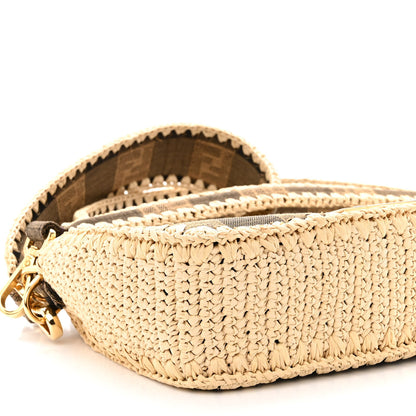 Fendi Fabric Jacquard Raffia Straw Pequin Gingham Woven Baguette Beige Black Natural 8 of 9