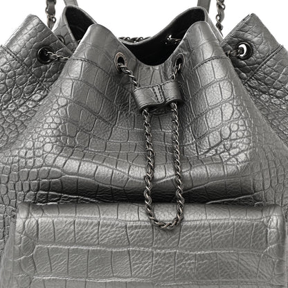 Chanel Metallic Calfskin Crocodile Embossed Large Backpack Silver 8 of 10