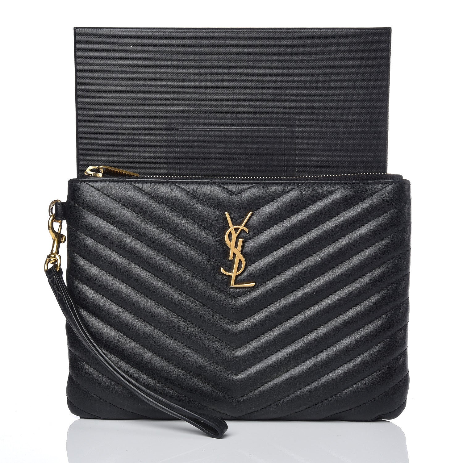 Saint Laurent Calfskin Matelasse Chevron Monogram A5 Wristlet Black 9 of 9