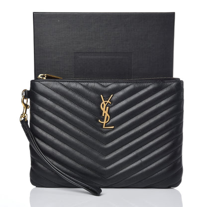 Saint Laurent Calfskin Matelasse Chevron Monogram A5 Wristlet Black 9 of 9