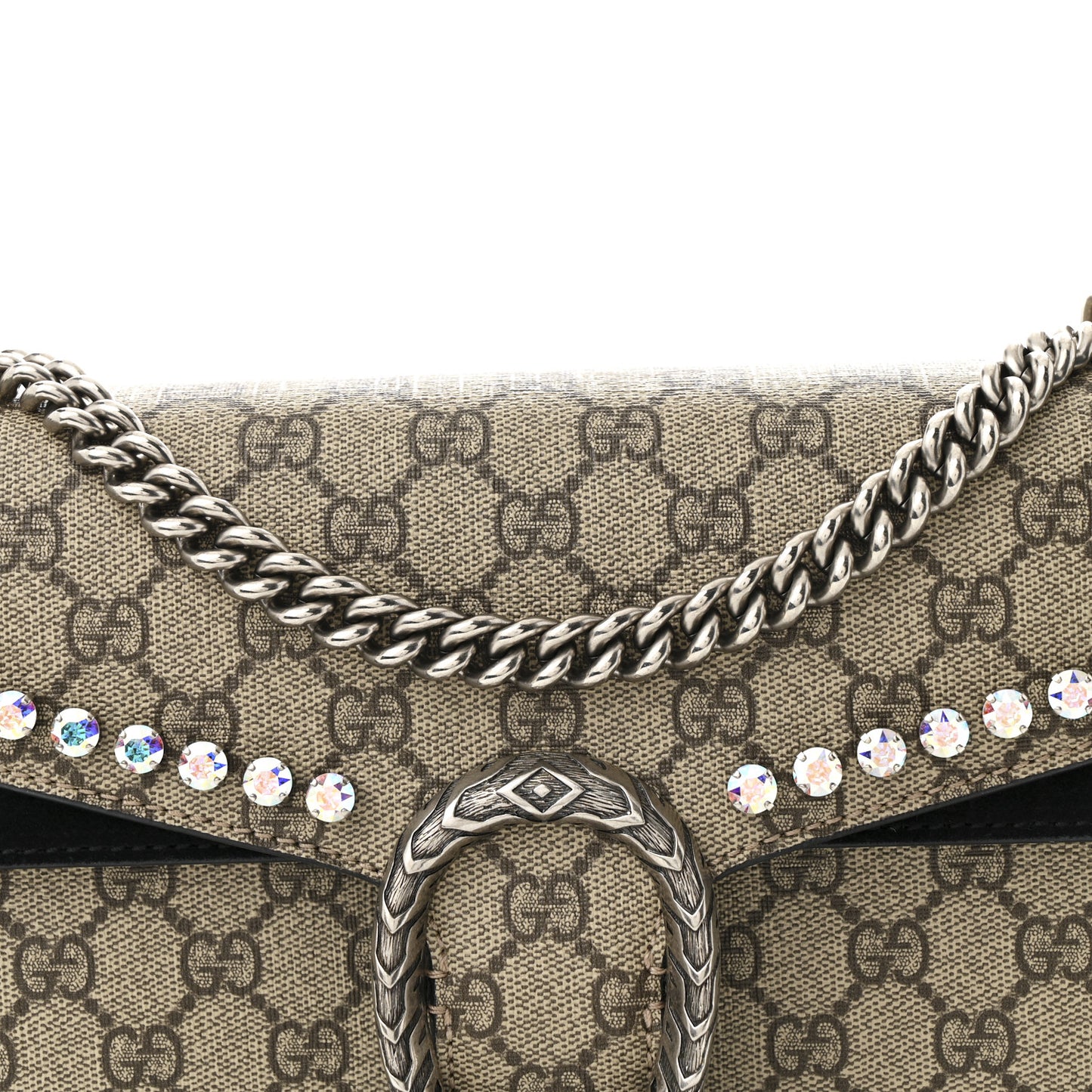 GG Supreme Monogram Crystal Small Dionysus Shoulder Bag Black