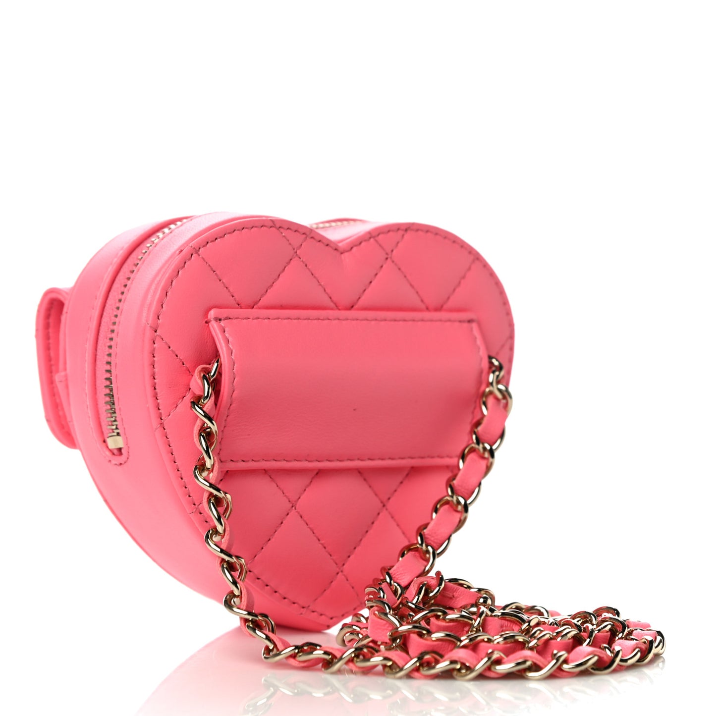 Lambskin Quilted CC In Love Heart Waist Belt Bag With Chain Pink