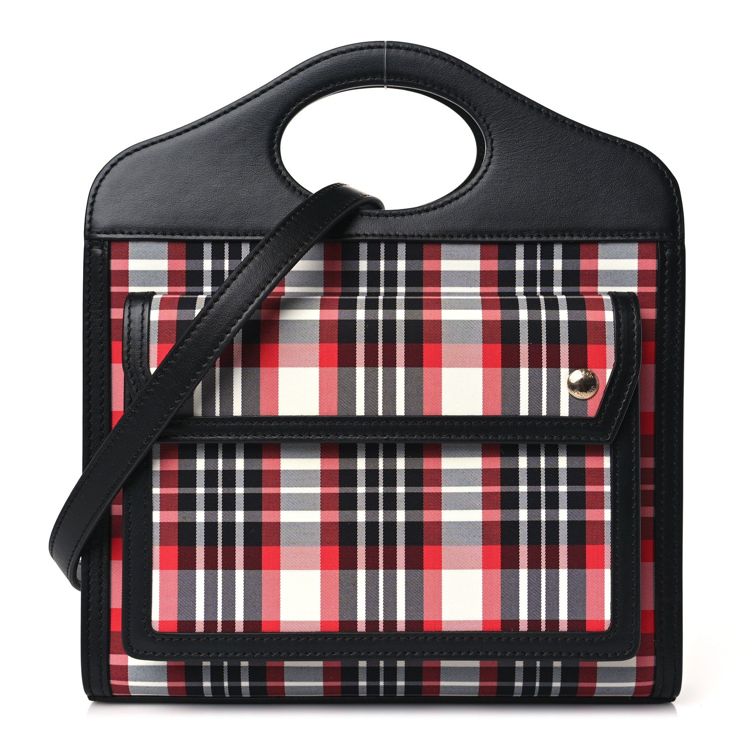 Burberry Calfskin Nylon Tartan Mini Pocket Bag Bright Red 1 of 8