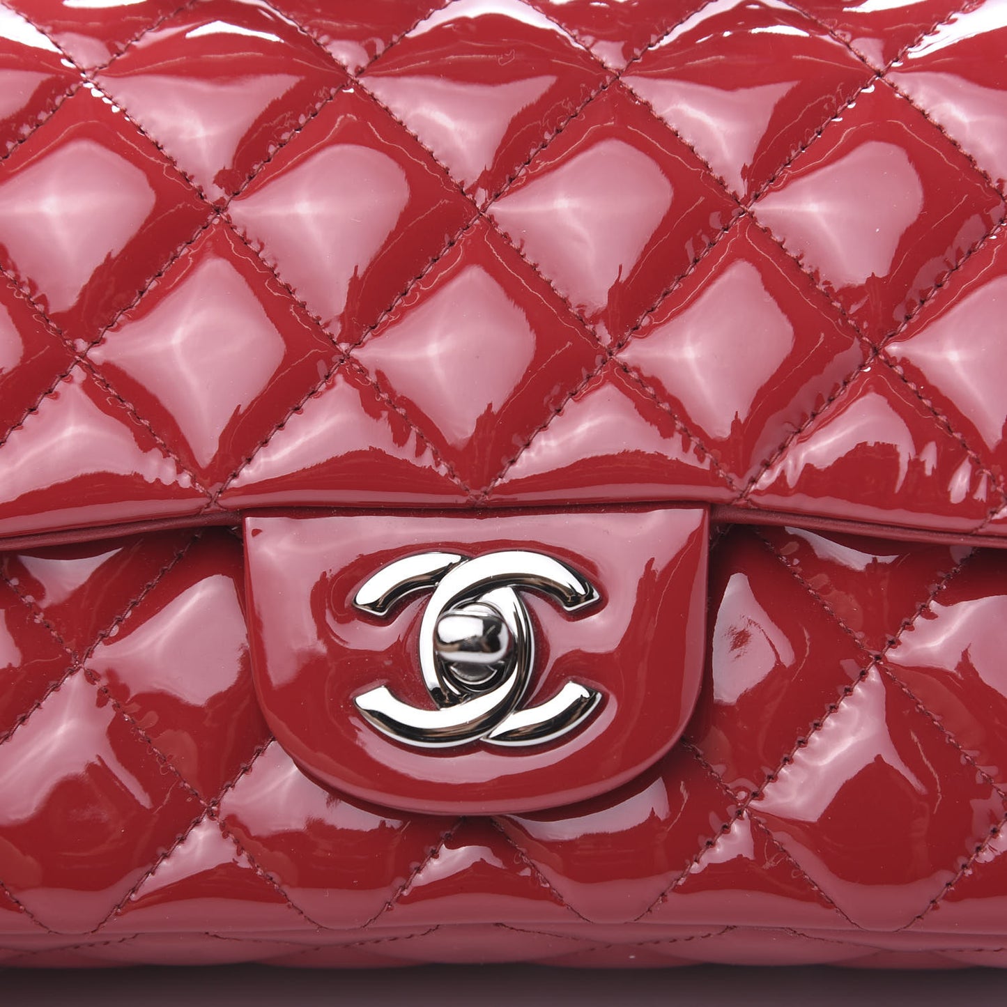 Patent Calfskin Quilted Mini Rectangular Flap Red