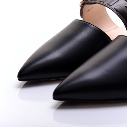 Fendi Vitello FF Embossed Buckle Flat Mules 38 Maya Black 6 of 14
