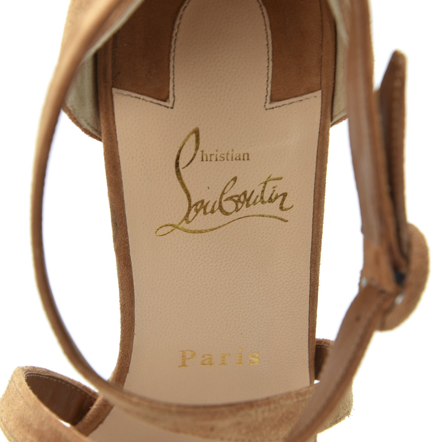 Christian Louboutin Veau Velours Loubi Bee Alta 130 Sandals 39 Cafe Creme 6 of 9