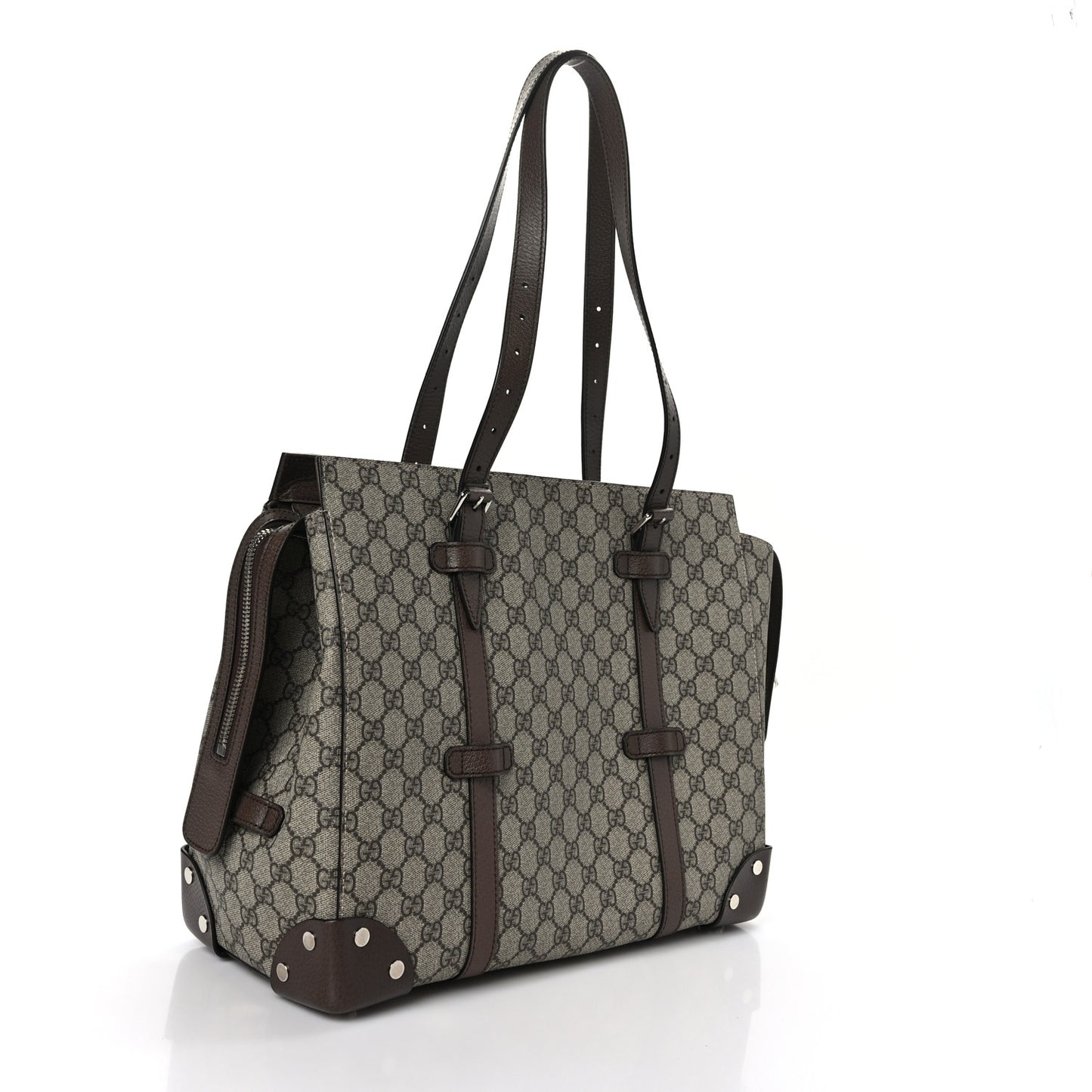 GG Supreme Monogram Textured Dollar Calfskin Medium Detail Tote Beige Ebony New Acero