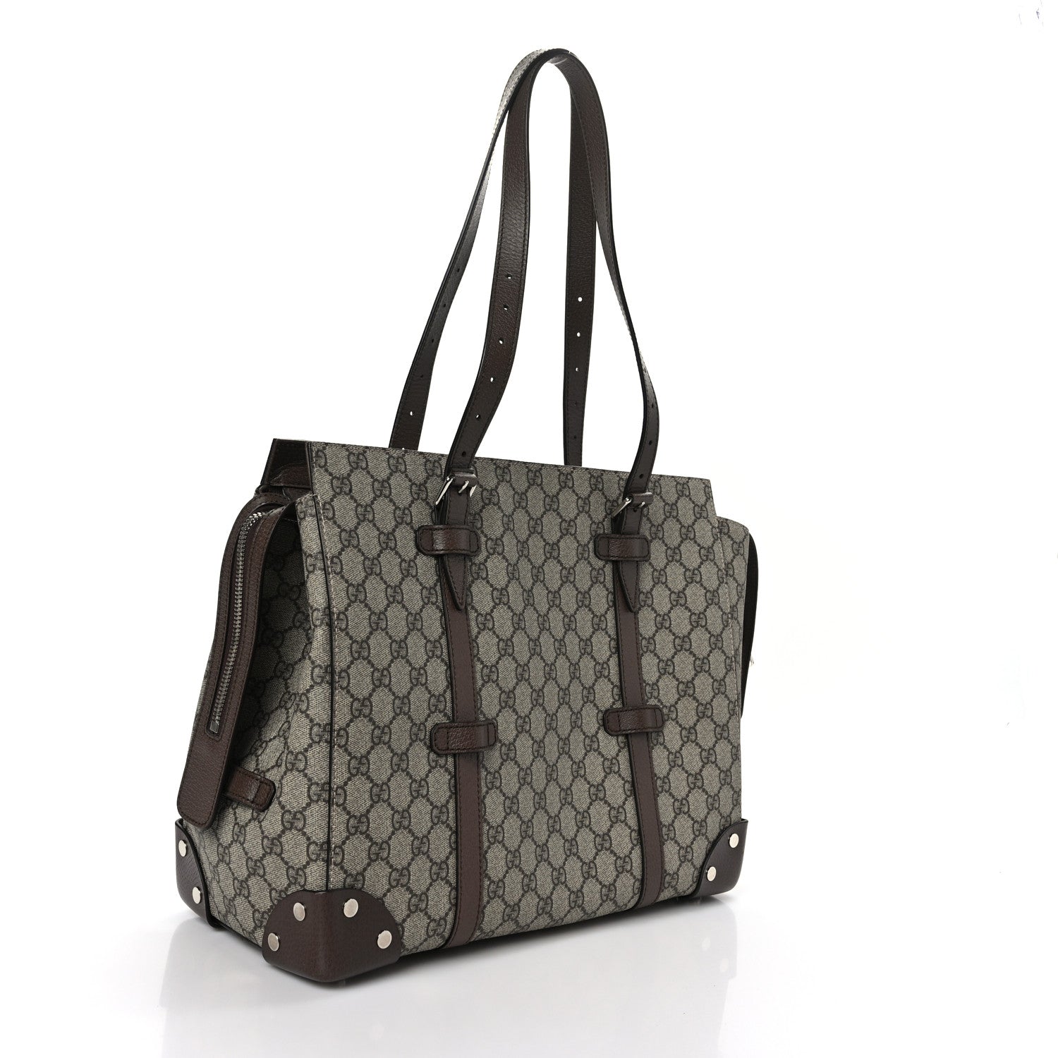 Gucci GG Supreme Monogram Textured Dollar Calfskin Medium Detail Tote Beige Ebony New Acero 3 of 9